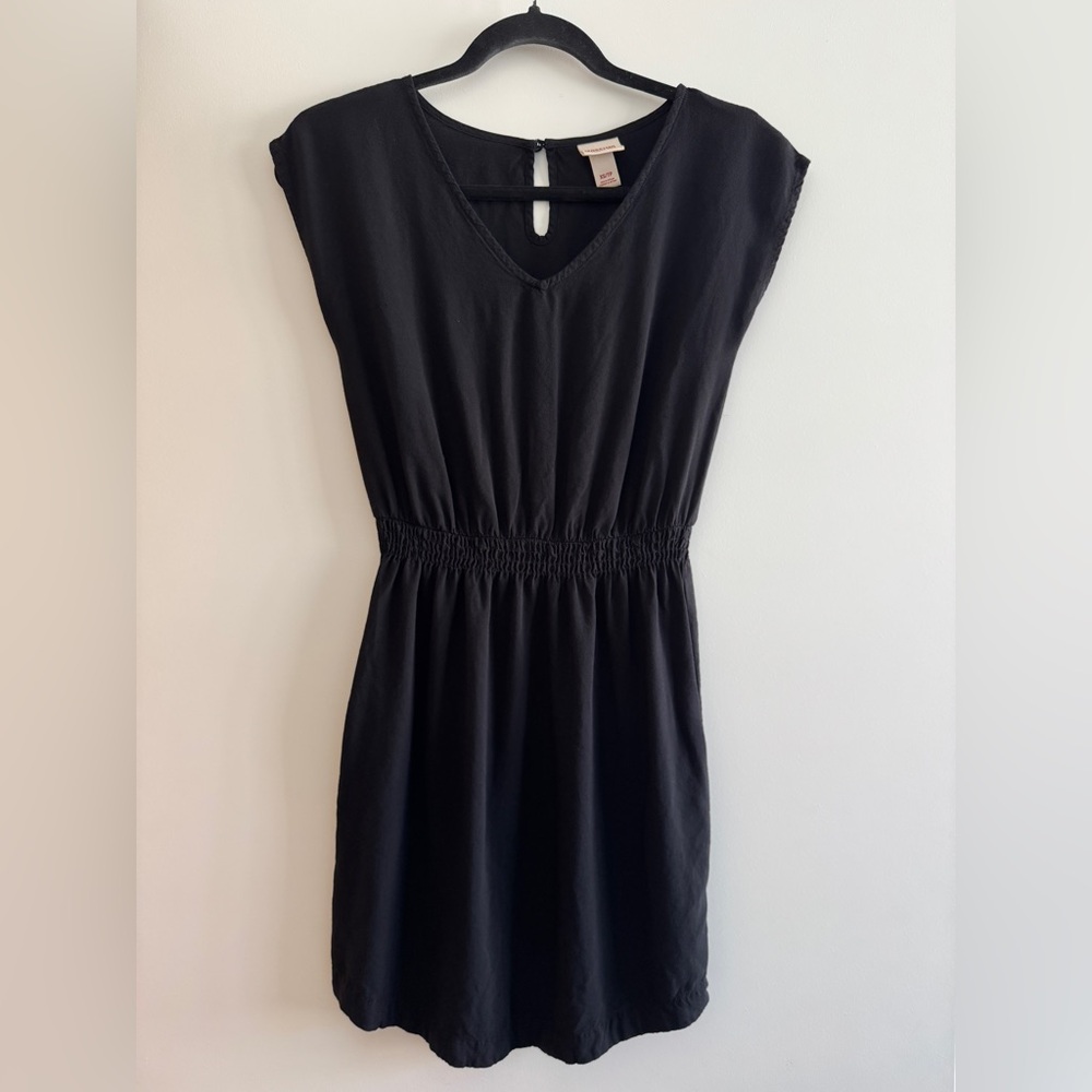 Mossimo Black V-Neck Smocked-Waist Mini Dress w/Pockets - Picture 3 of 13